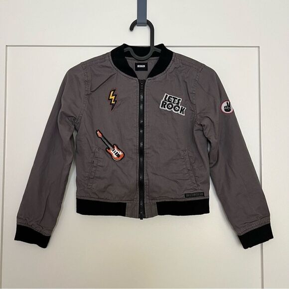 Hudson Boys Bomber Style Jacket Sz 7 Let’s Rock Punk Rocker Patches Rockstar - Picture 1 of 13
